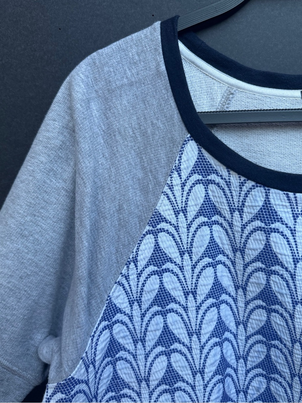 J.Crew Lace Front Short Sleeve Colorblock Sweatshirt Grey Navy XL